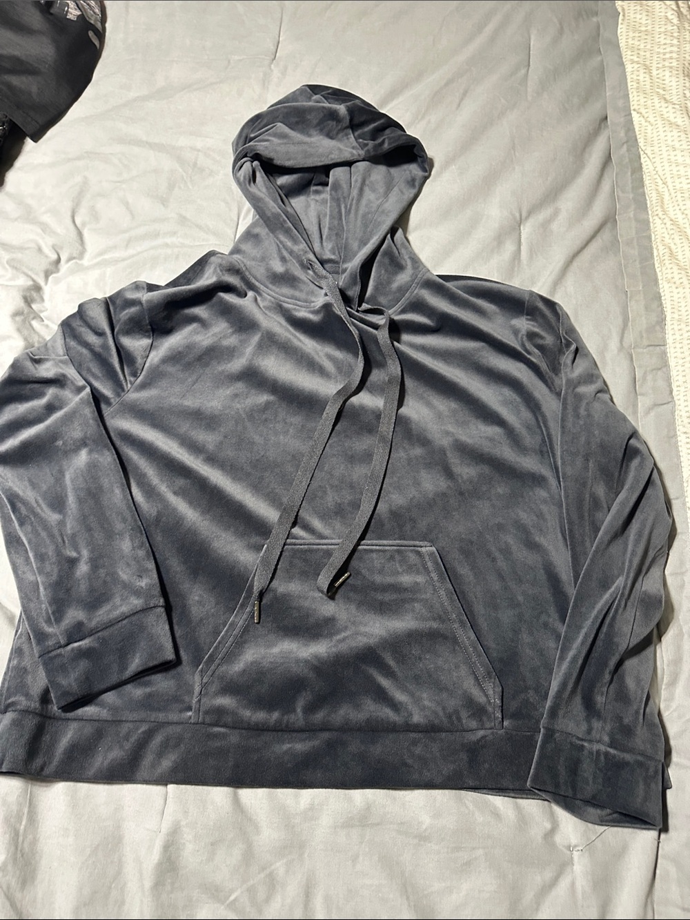 Lou & Grey Velour Hooded Pullover - Charcoal